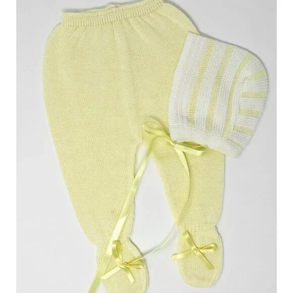 Newborn Baby Knit Outfit, Striped (Yellow) - Picture 5 of 5